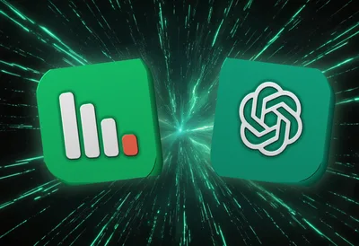 The BurnWeek app icon and the ChatGPT logo as raised 3D tiles facing each other across a green energy burst.