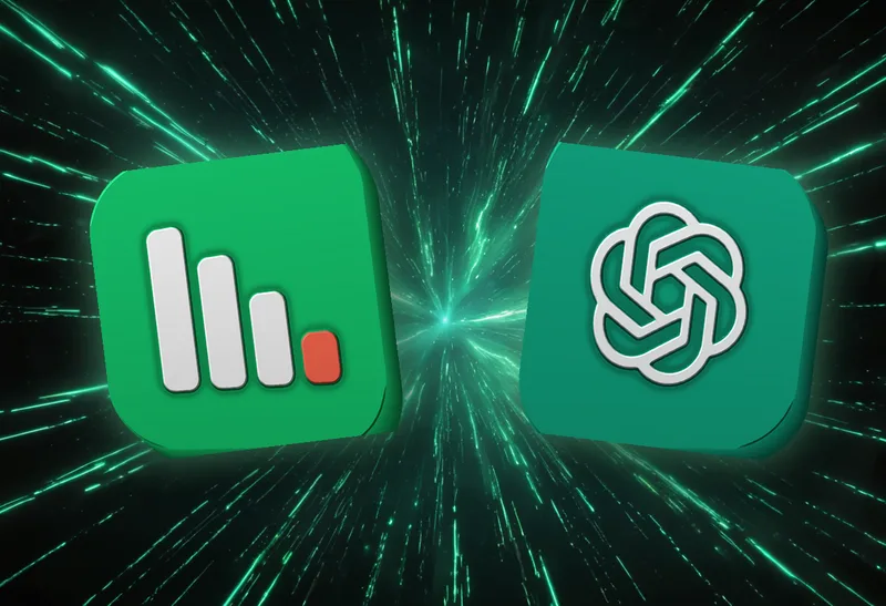 The BurnWeek app icon and the ChatGPT logo as raised 3D tiles facing each other across a green energy burst.