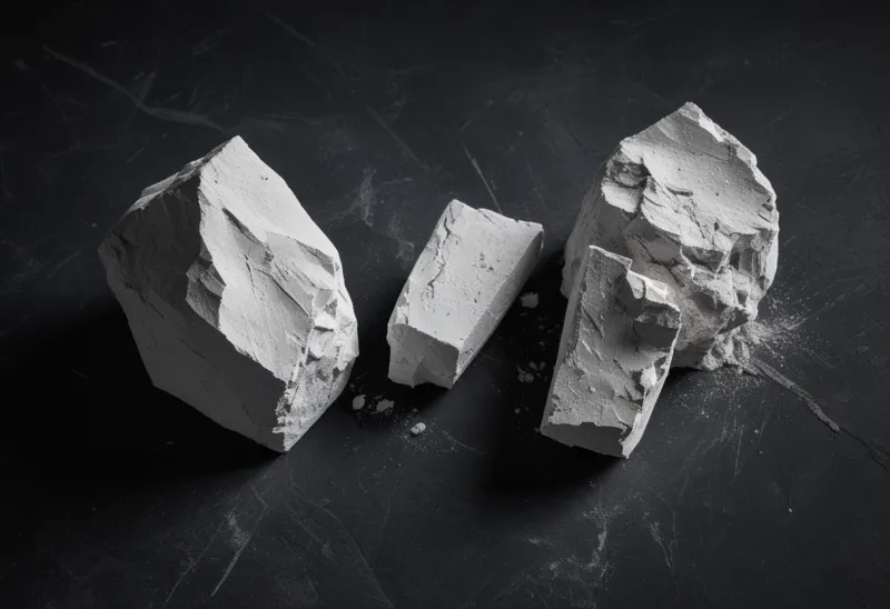 A chalk-white cube of gym chalk on a pale wooden lifting platform.